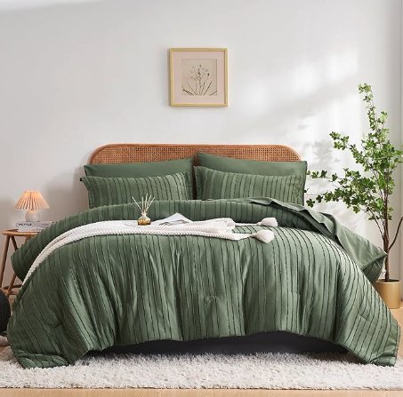 Tufted King Comforter Set in Earth Green - 7 pc - HER Home Design Boutique